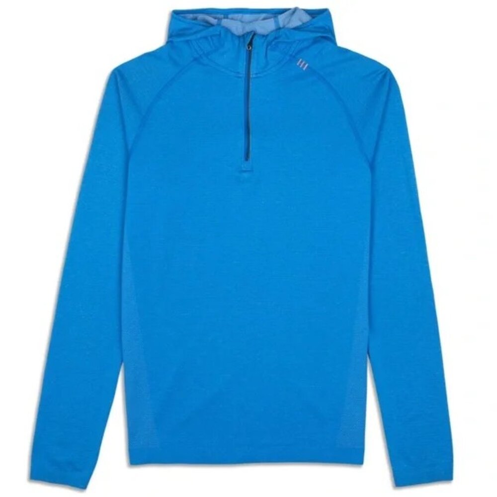 Lululemon Men's Quarter Zip Lightweight Pullover W/Hood In Blue- Size Small